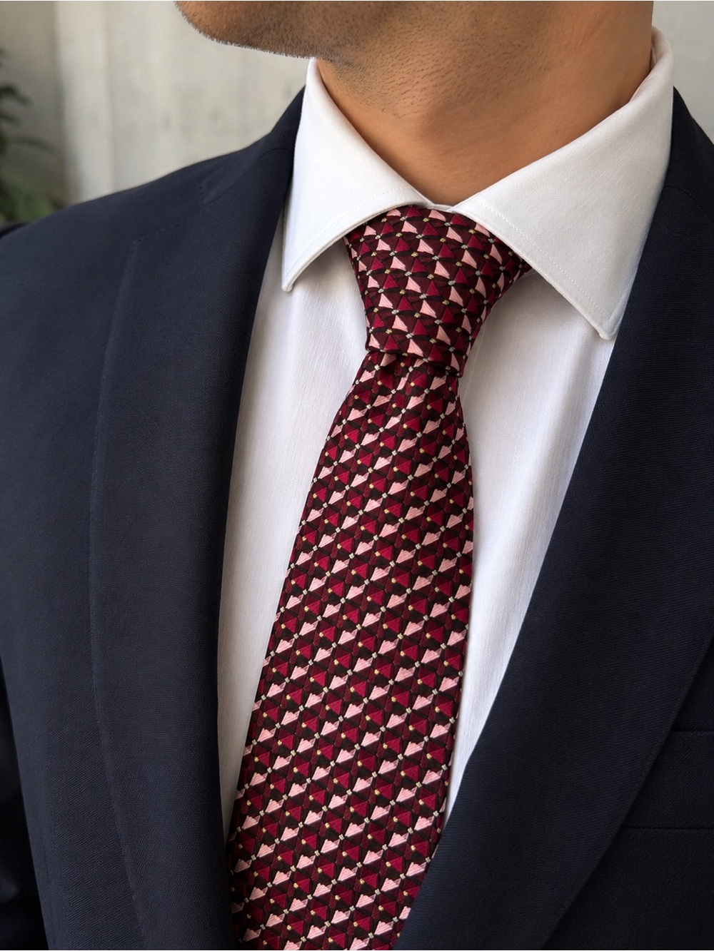Knotz Men’s 100% Silk Geometric Tie Burgundy Pink Black Designer Necktie